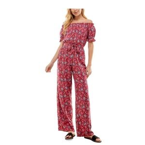 Kingston Grey Jumpsuit- Juniors Size Small - Red/ Burgundy Paisley